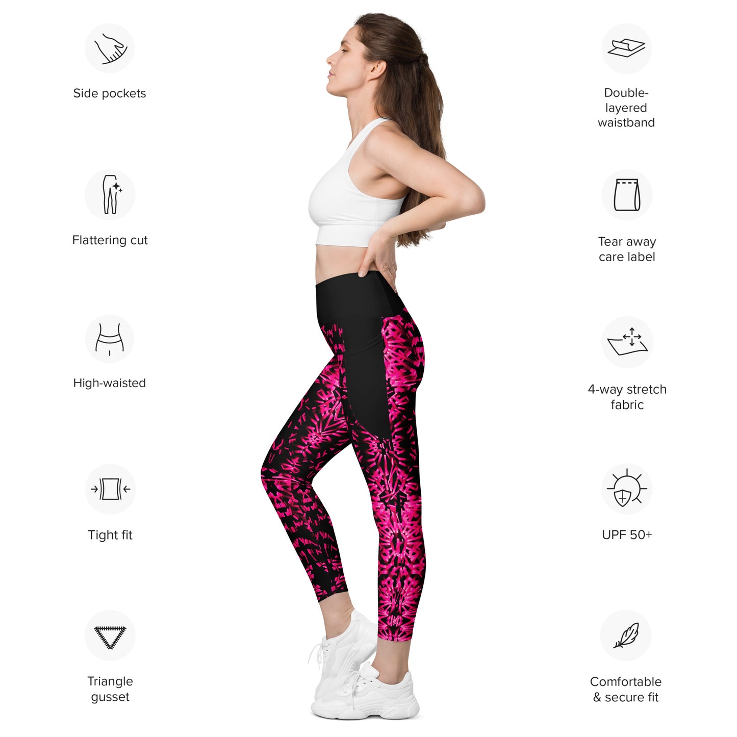 Pink Fractal Leggings with pockets