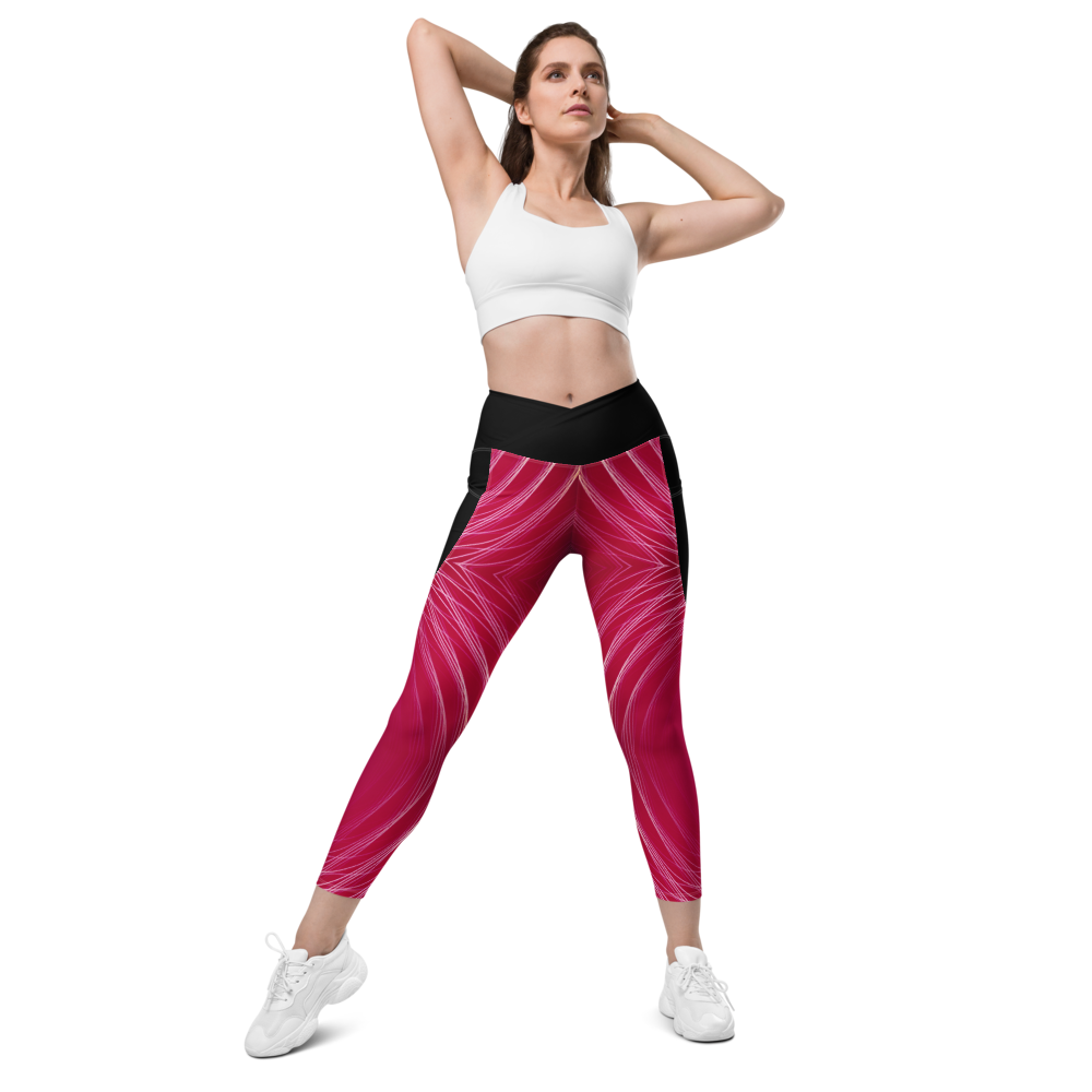 Crossover Purple Laser Stripes Leggings with pockets