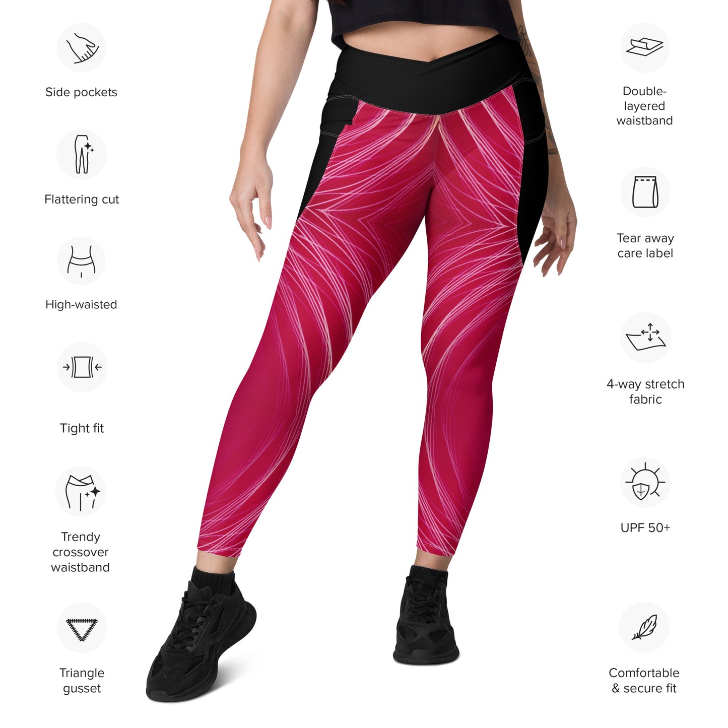 Crossover Purple Laser Stripes Leggings with pockets