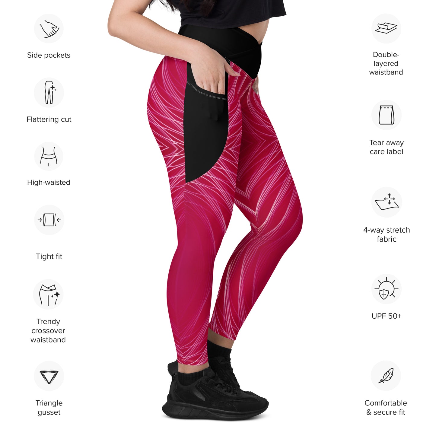 Crossover Purple Laser Stripes Leggings with pockets