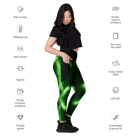 Green Power Crossover leggings with pockets