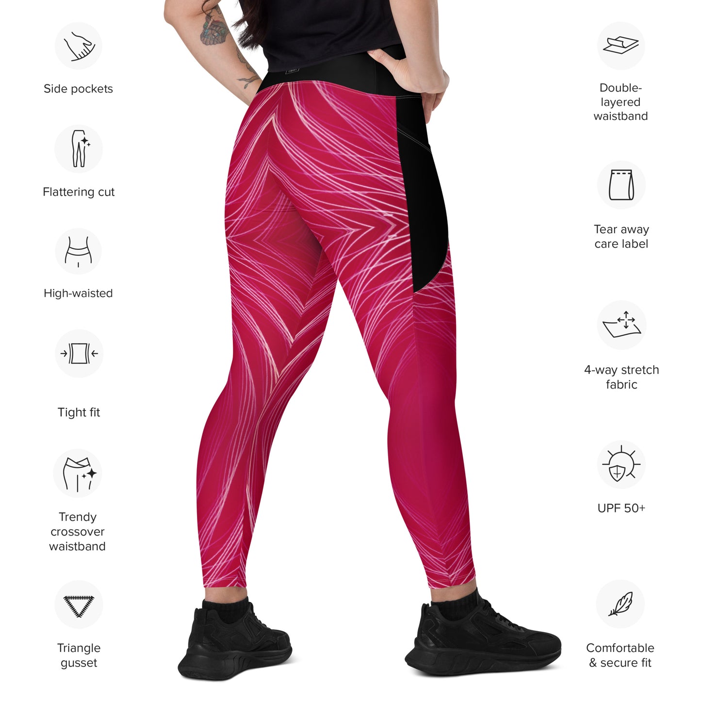 Crossover Purple Laser Stripes Leggings with pockets