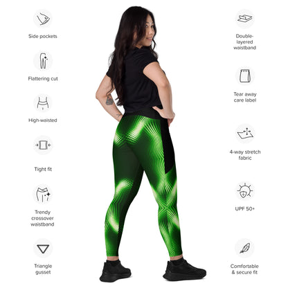 Green Power Crossover leggings with pockets