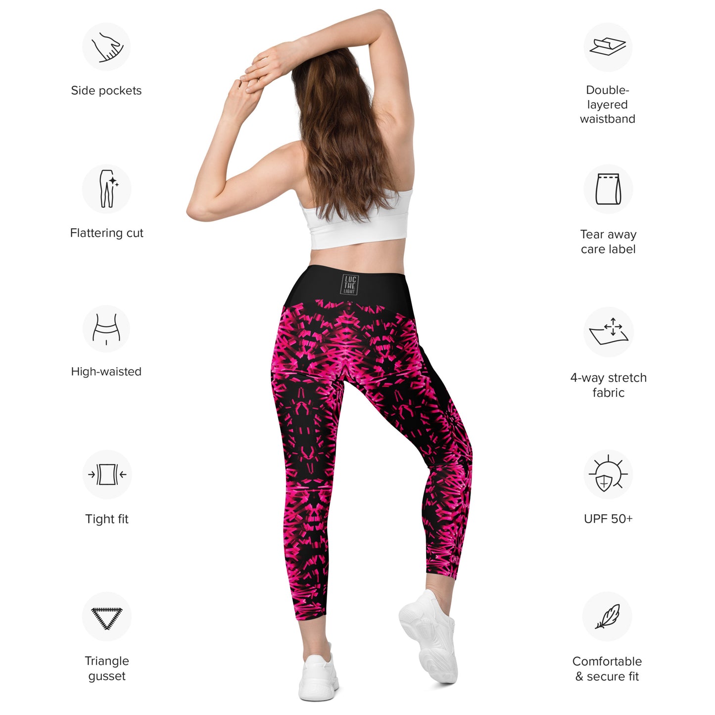 Pink Fractal  Leggings with pockets