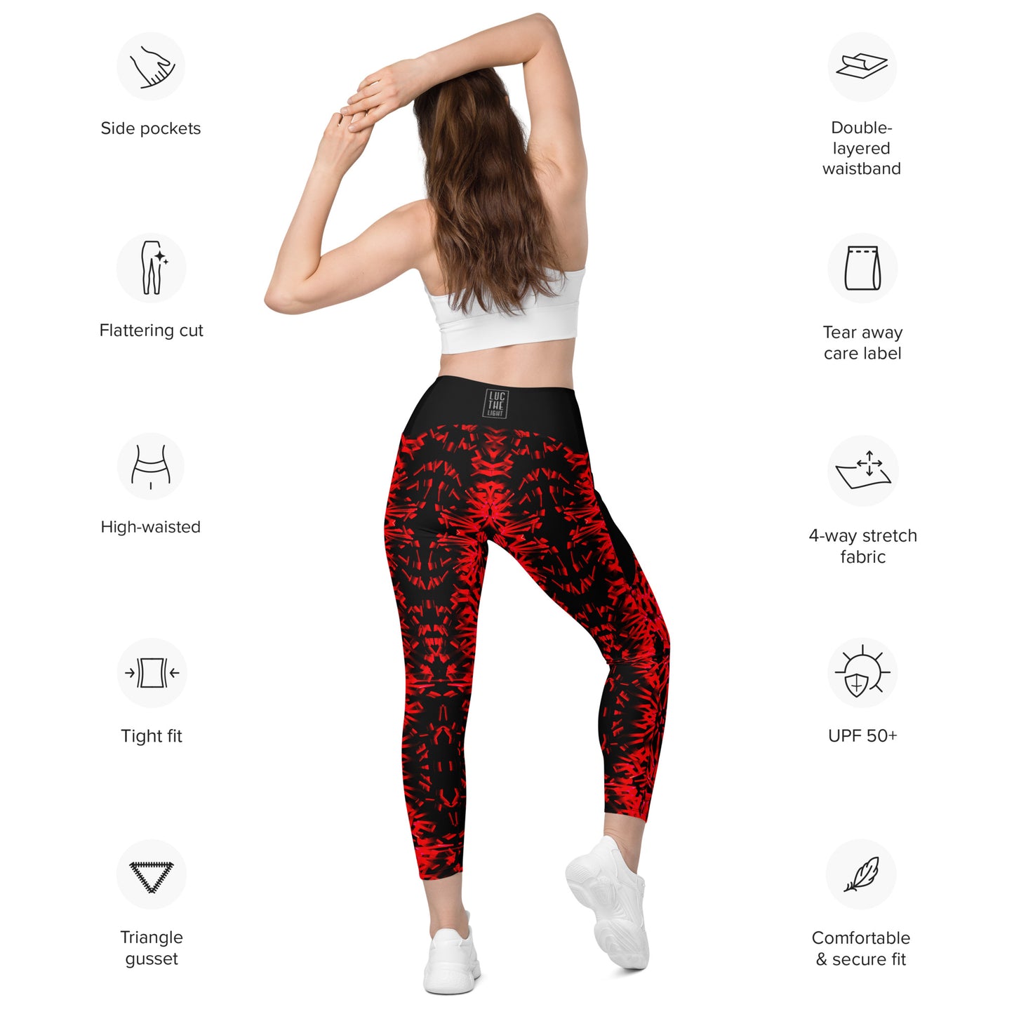 Red Fractal Light Leggings with pockets