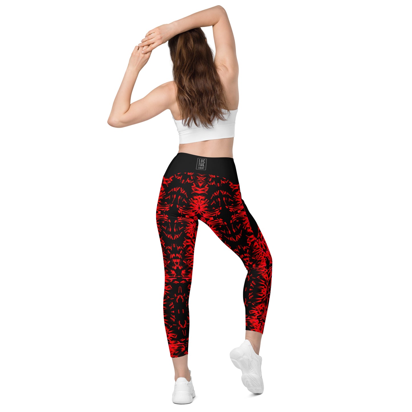 Red Fractal Light Leggings with pockets