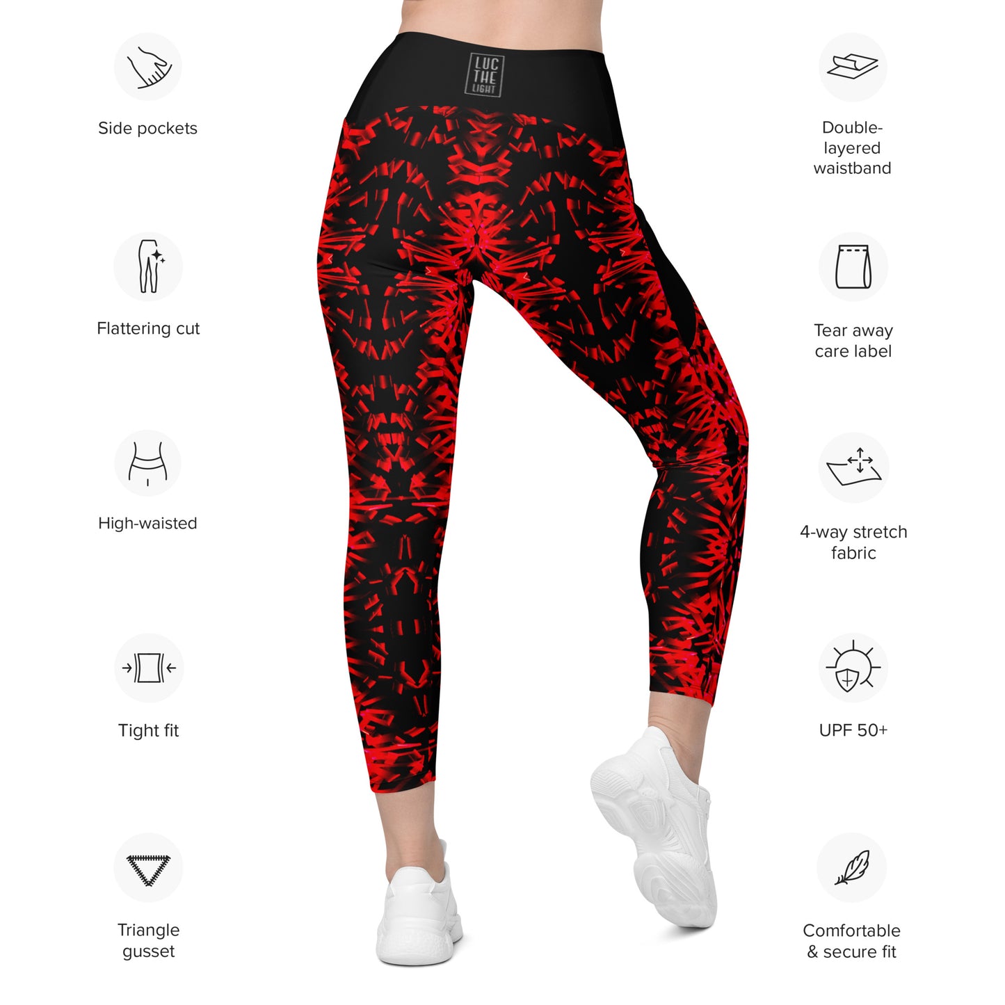 Red Fractal Light Leggings with pockets