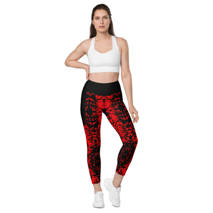 Red Fractal Light Leggings with pockets