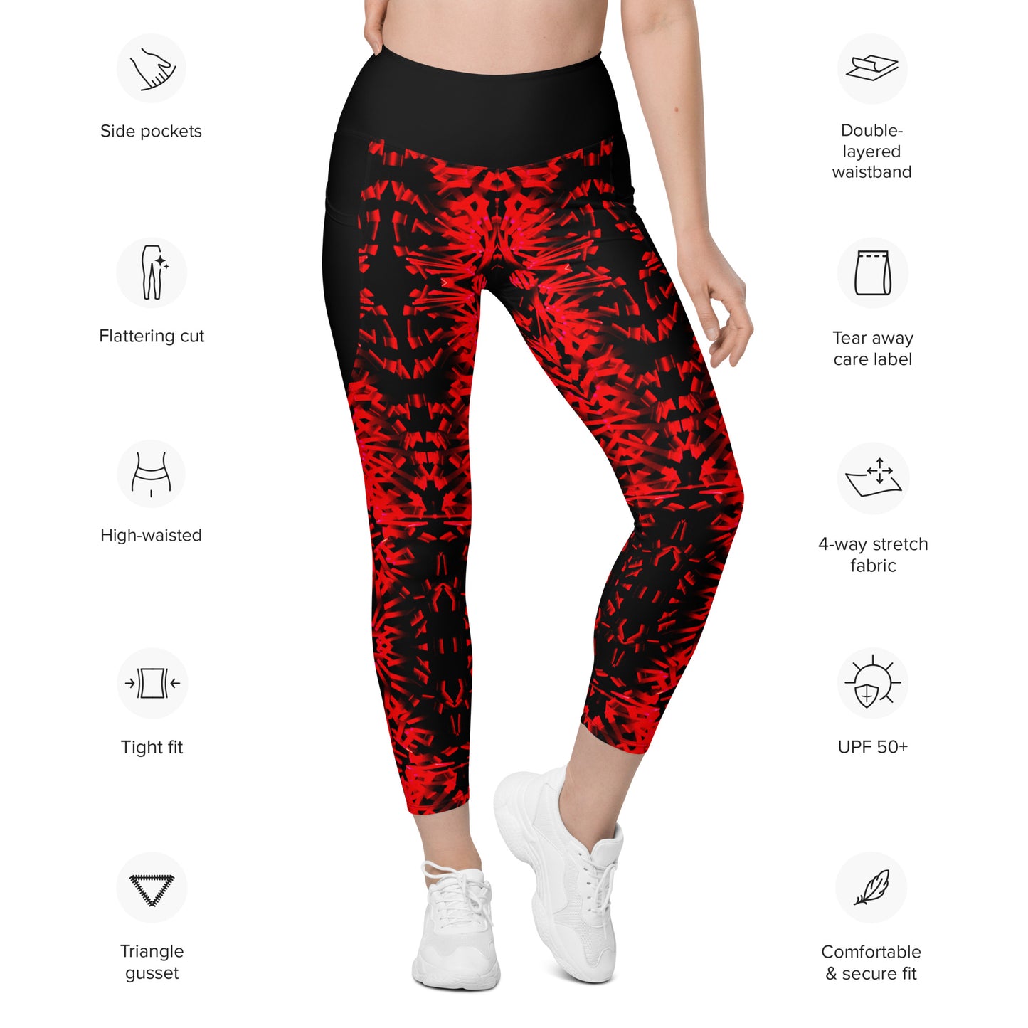 Red Fractal Light Leggings with pockets