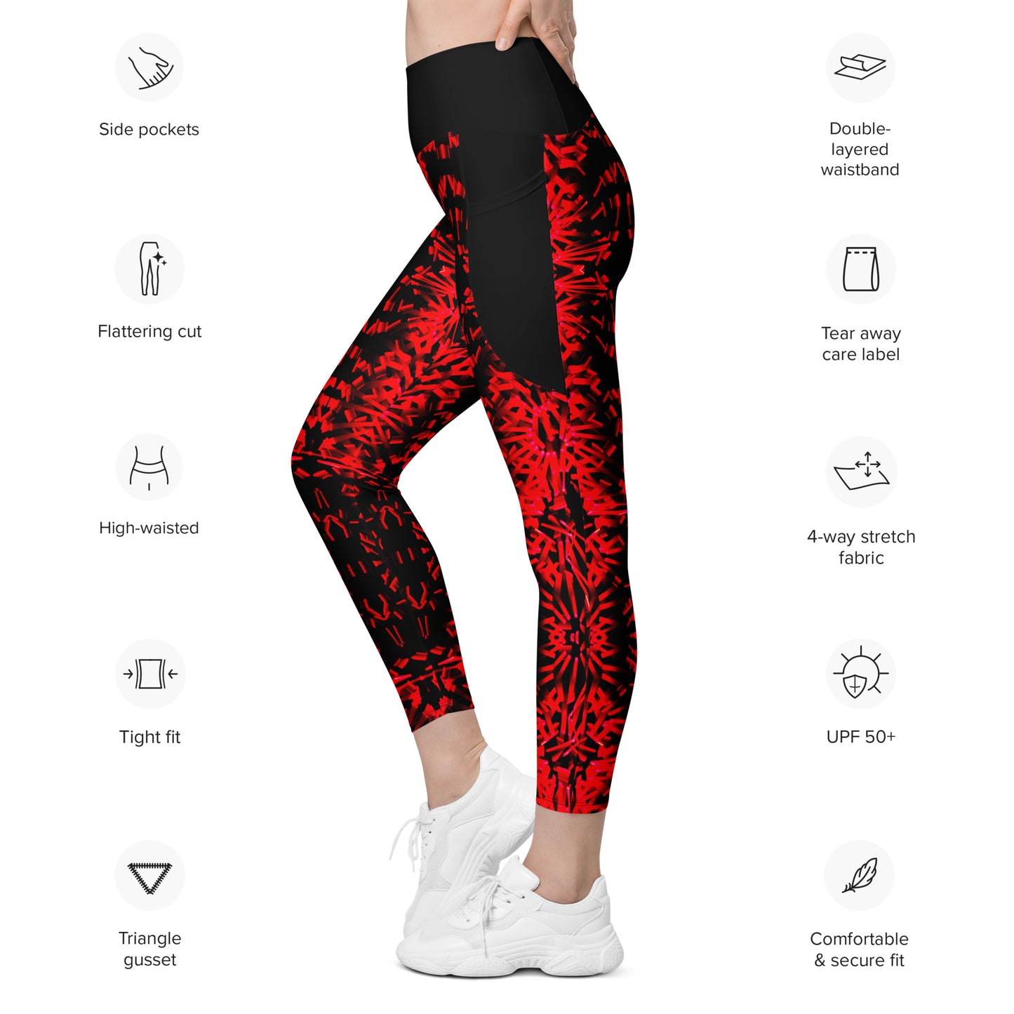 Red Fractal Light Leggings with pockets