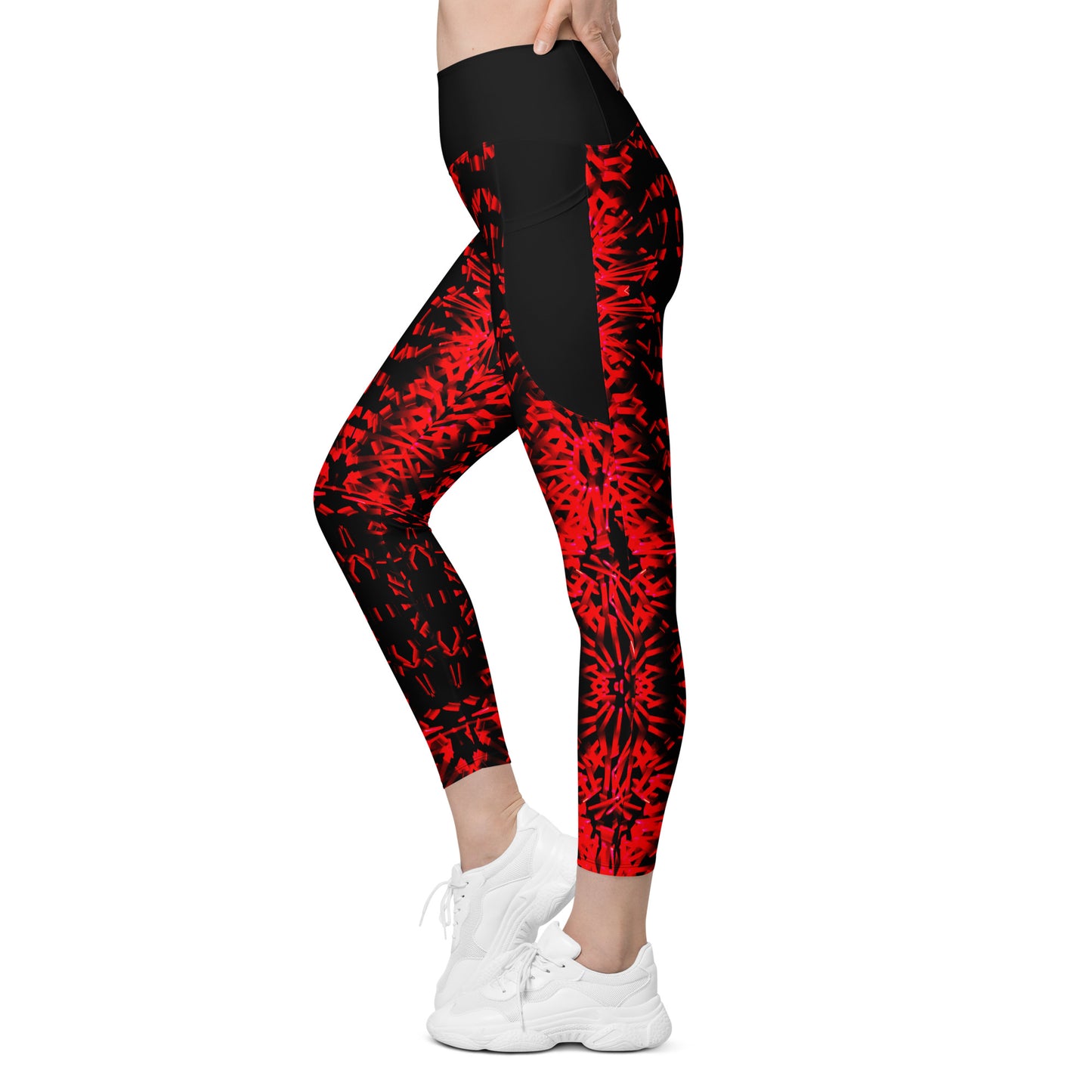 Red Fractal Light Leggings with pockets