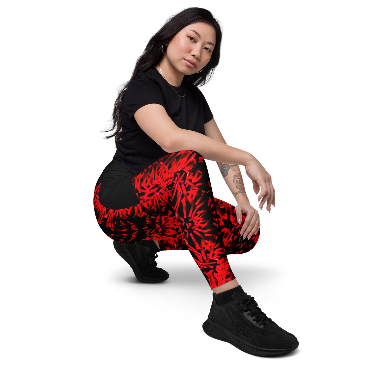 Red Fractal Light Leggings with pockets