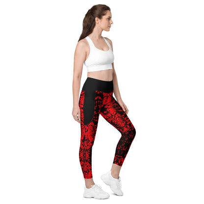 Red Fractal Light Leggings with pockets