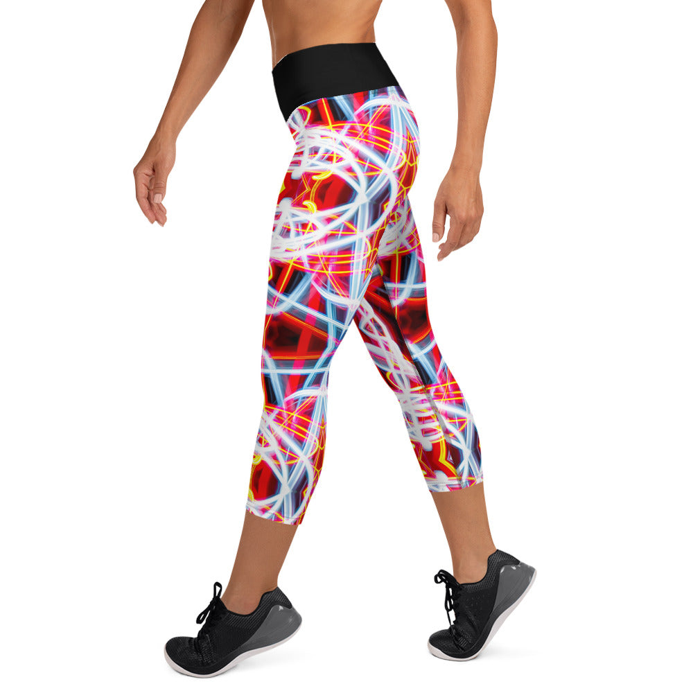 Red Trails of Light Yoga Capri Leggings