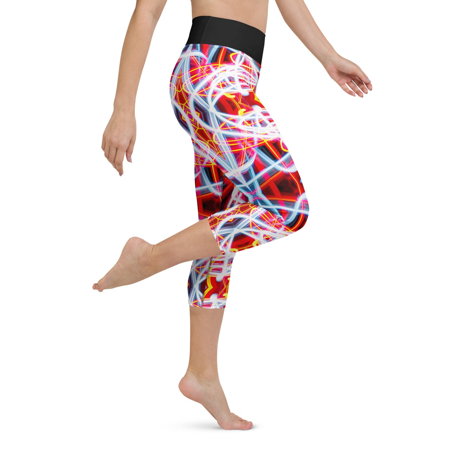 Red Trails of Light Yoga Capri Leggings