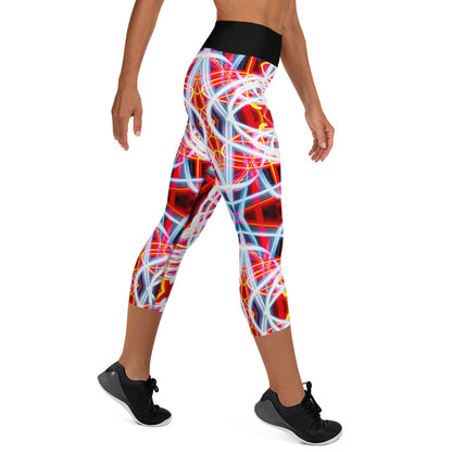 Red Trails of Light Yoga Capri Leggings